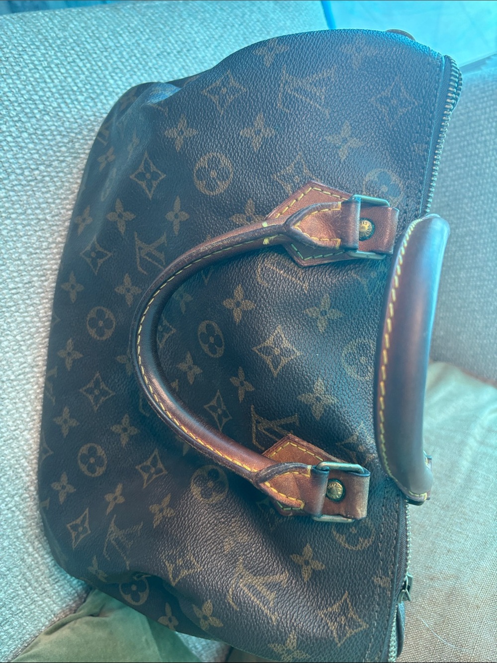 Louis Vuitton Brown Monogram Speedy Handbag with Vachetta Trim